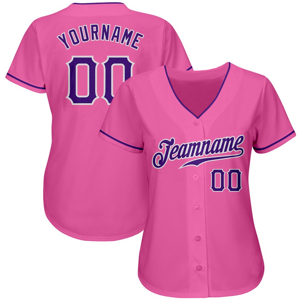 Custom Pink Purple-White Authentic Baseball Jersey view 2
