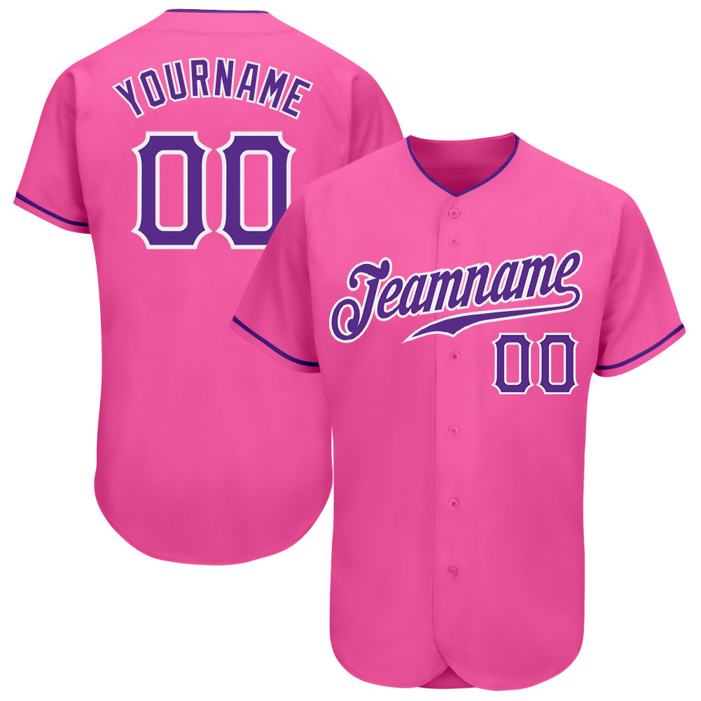 Custom Pink Purple-White Authentic Baseball Jersey - Main View