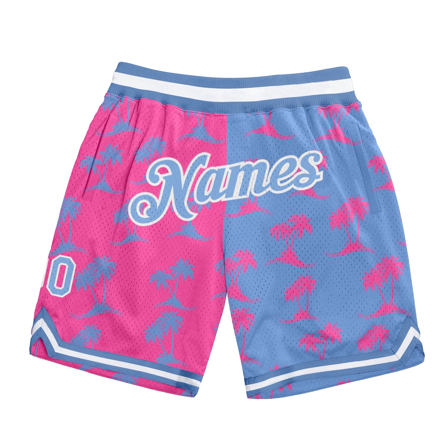 Custom Pink Light Blue-White 3D Pattern Design Palm Trees Authentic Basketball Shorts - Main View