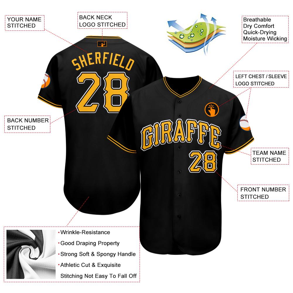 Custom Black Gold-White Baseball Jersey view 4