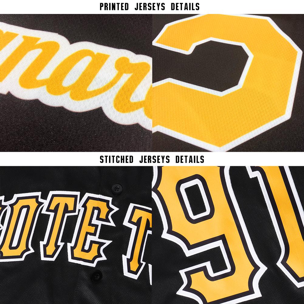 Custom Black Gold-White Baseball Jersey view 7