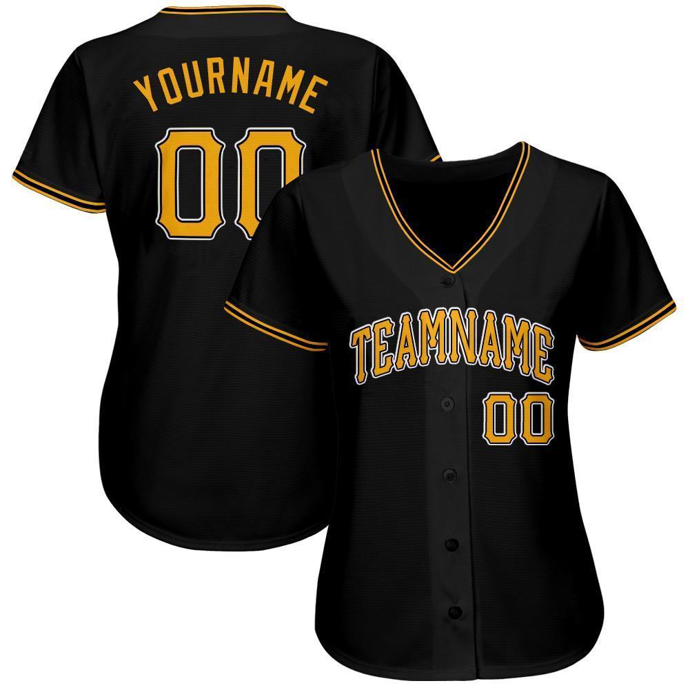 Custom Black Gold-White Baseball Jersey view 3