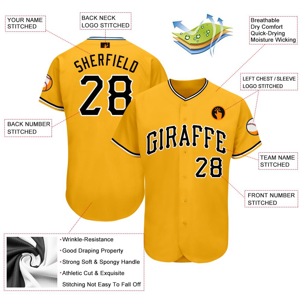 Custom Gold Black-White Baseball Jersey view 4