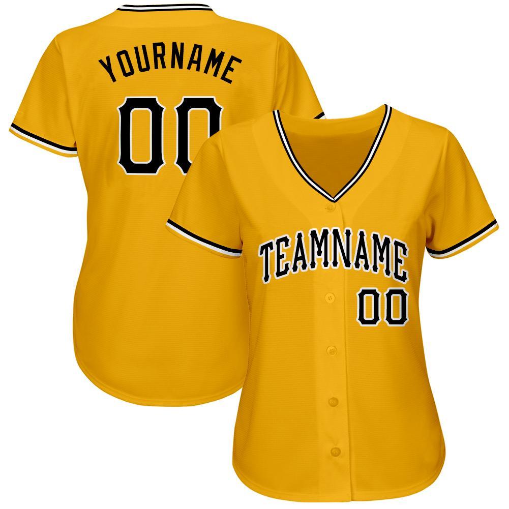 Custom Gold Black-White Baseball Jersey view 3