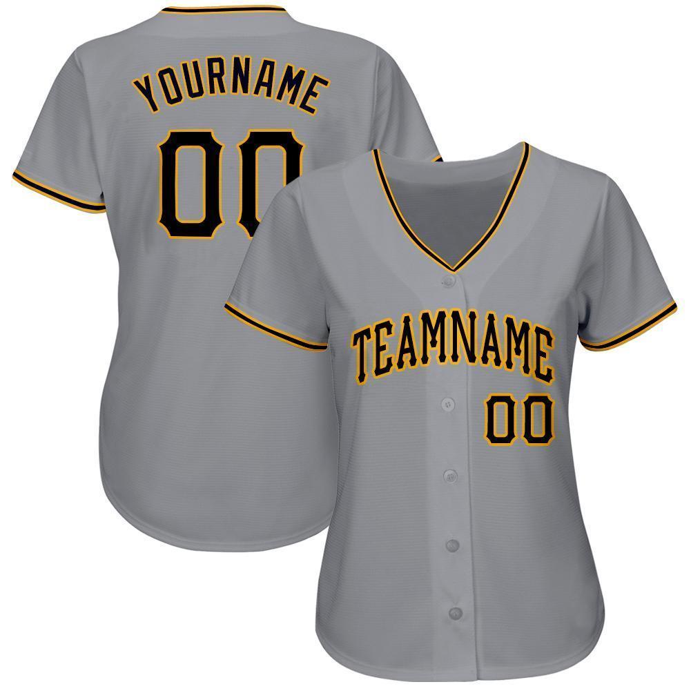Custom Gray Black-Gold Baseball Jersey view 2