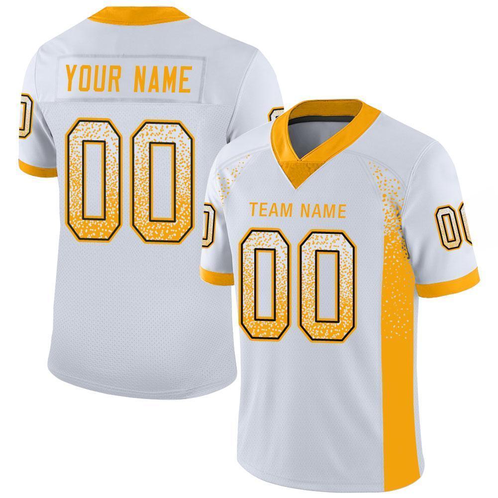 Custom White Gold-Black Drift Fashion Football Jersey - Main View