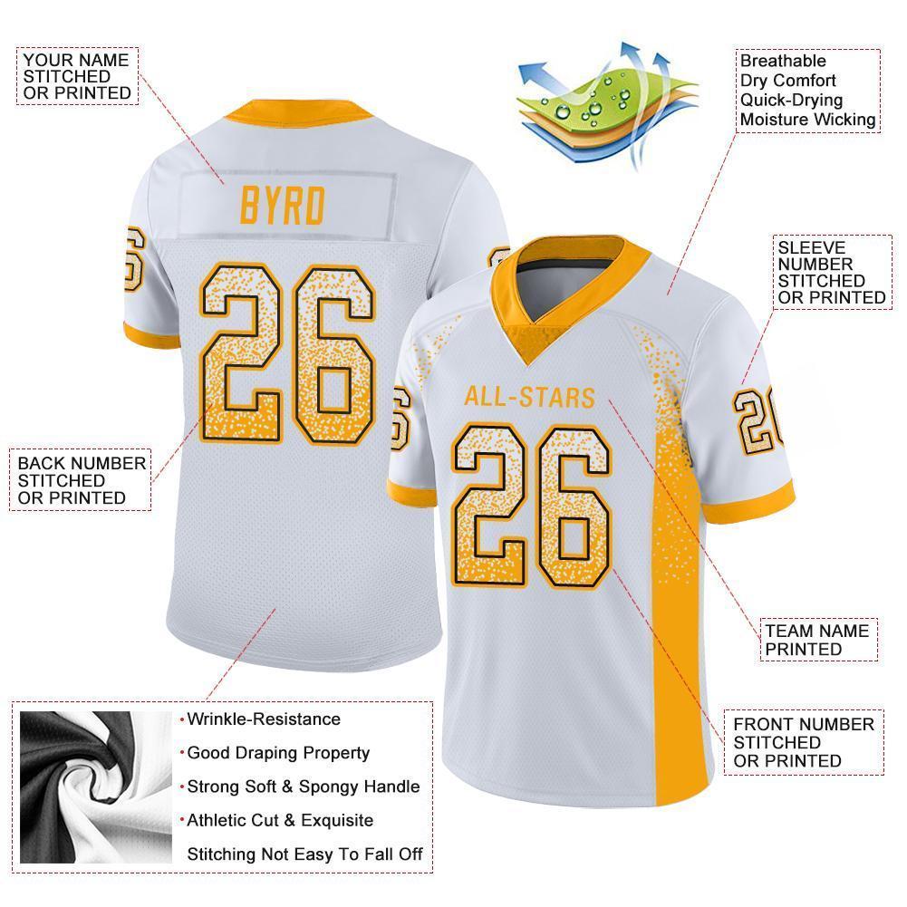 Custom White Gold-Black Drift Fashion Football Jersey view 3