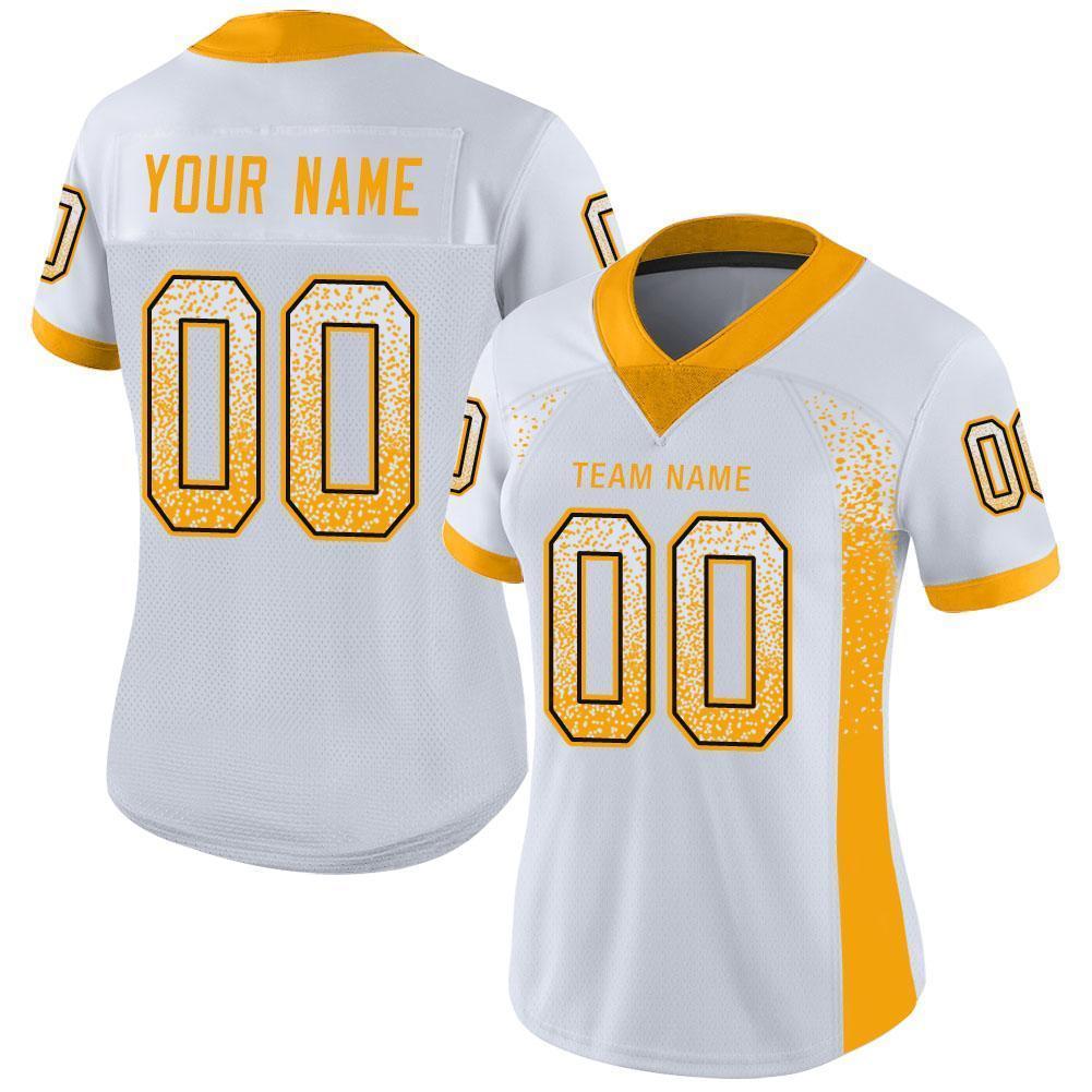Custom White Gold-Black Drift Fashion Football Jersey view 2