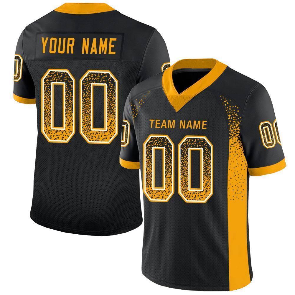 Custom Black Gold-White Drift Fashion Football Jersey - Main View