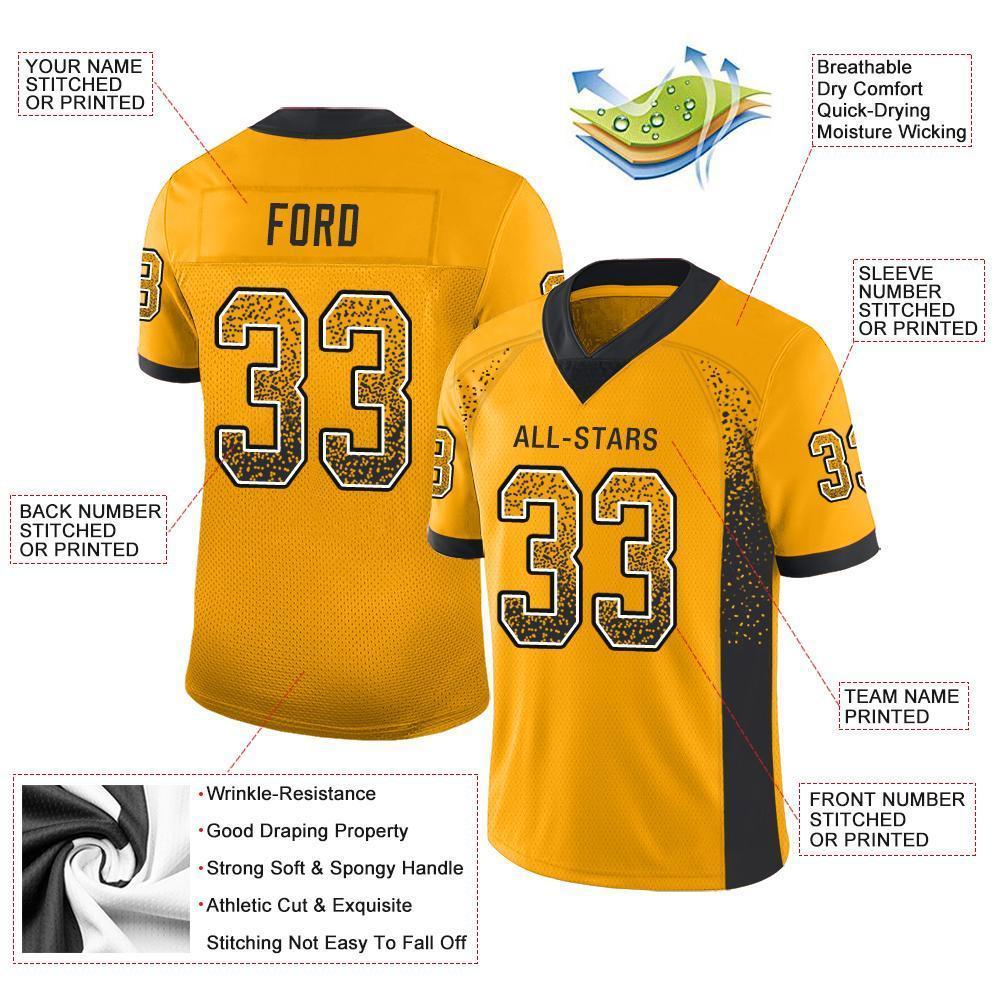 Custom Gold Black-White Drift Fashion Football Jersey view 3