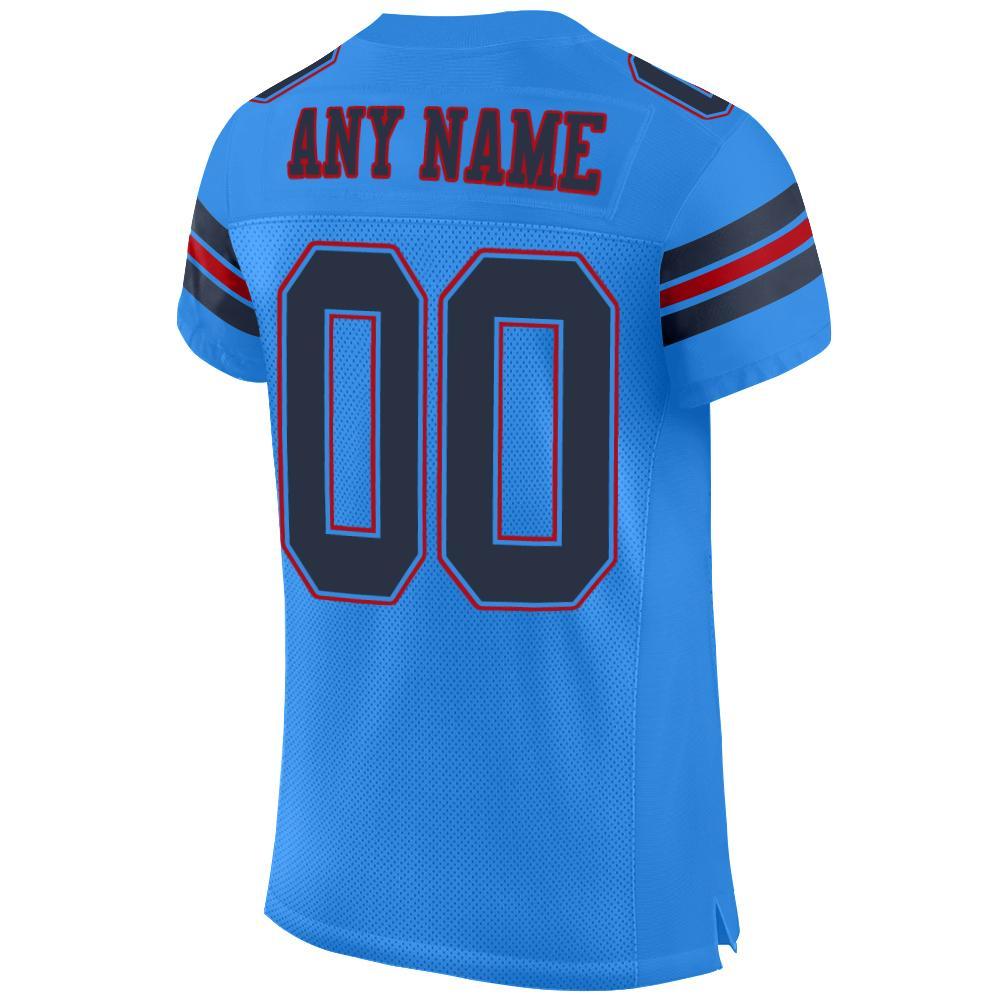 Custom Powder Blue Navy-Red Mesh Authentic Football Jersey view 3