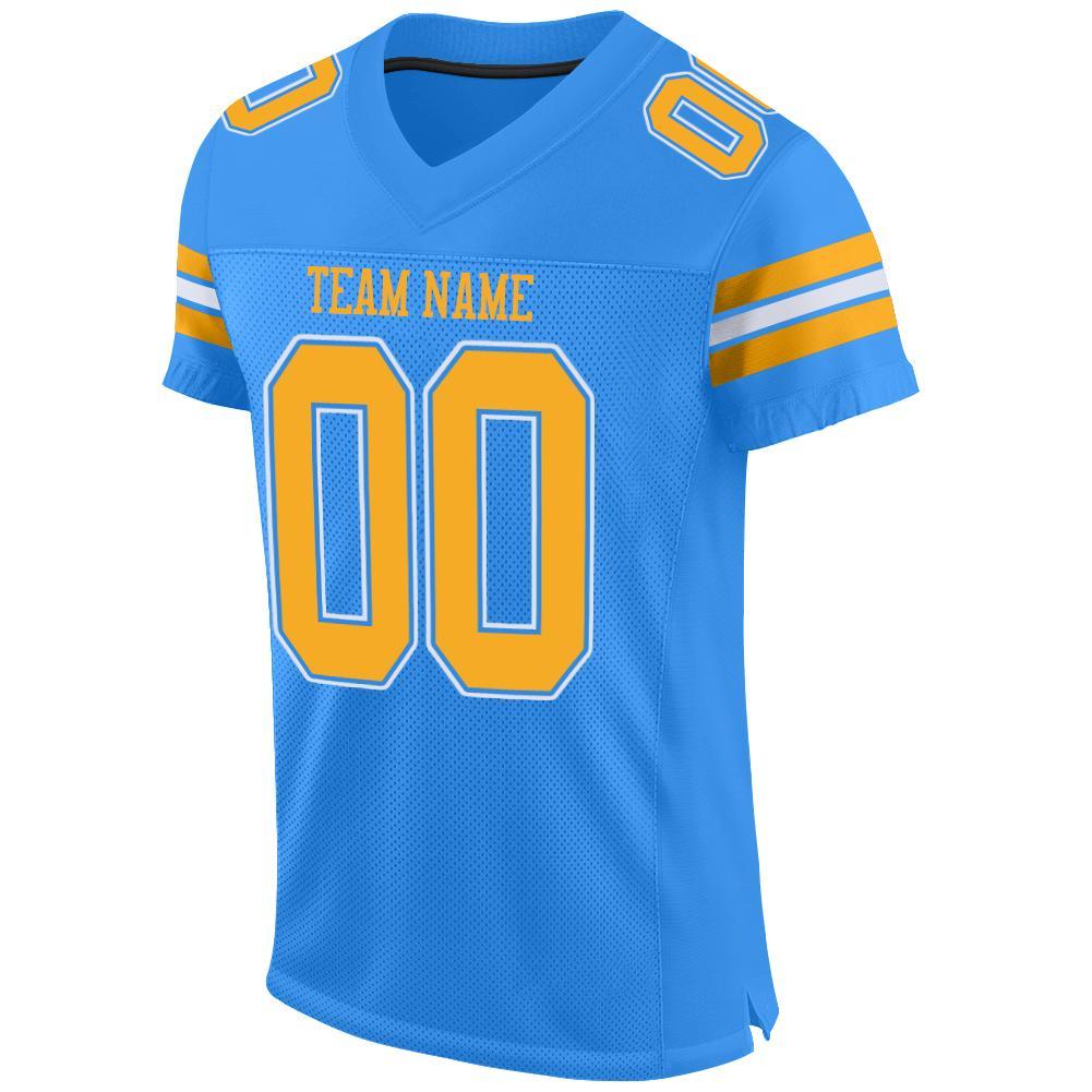 Custom Powder Blue Gold-White Mesh Authentic Football Jersey view 2
