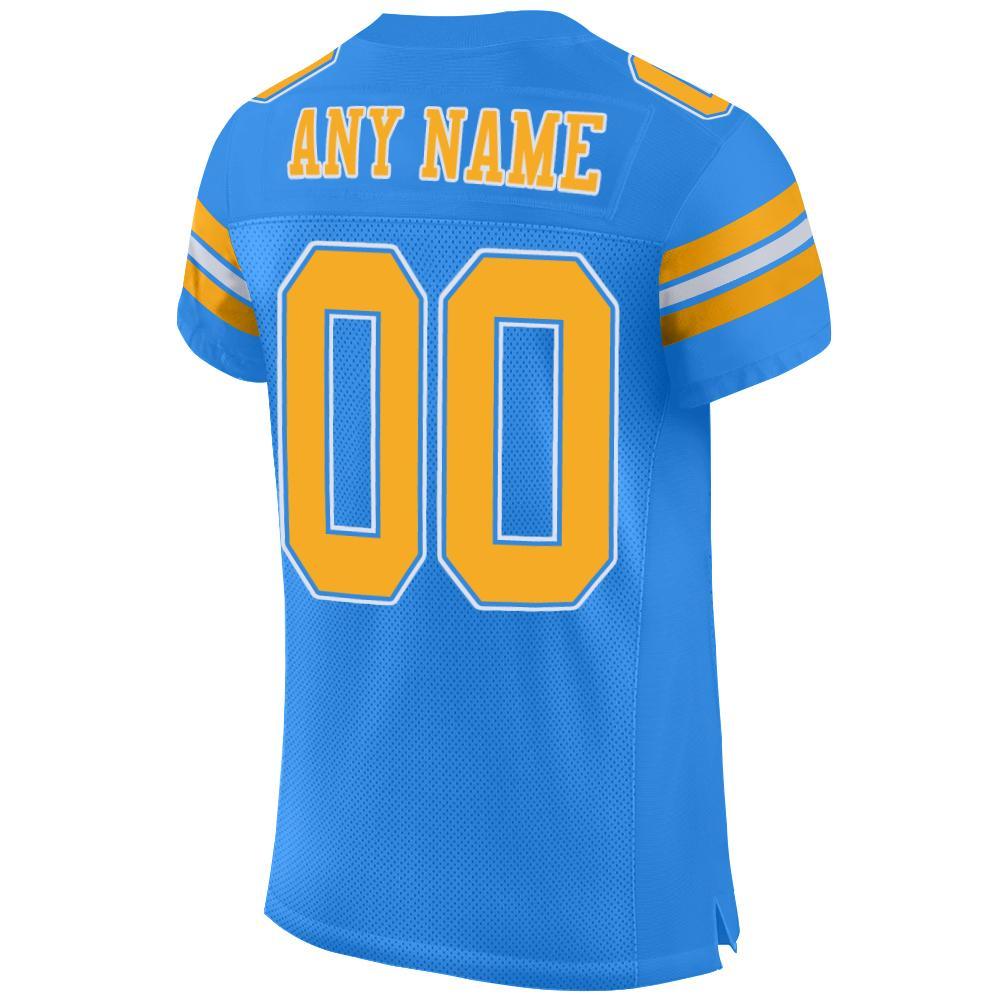 Custom Powder Blue Gold-White Mesh Authentic Football Jersey view 3