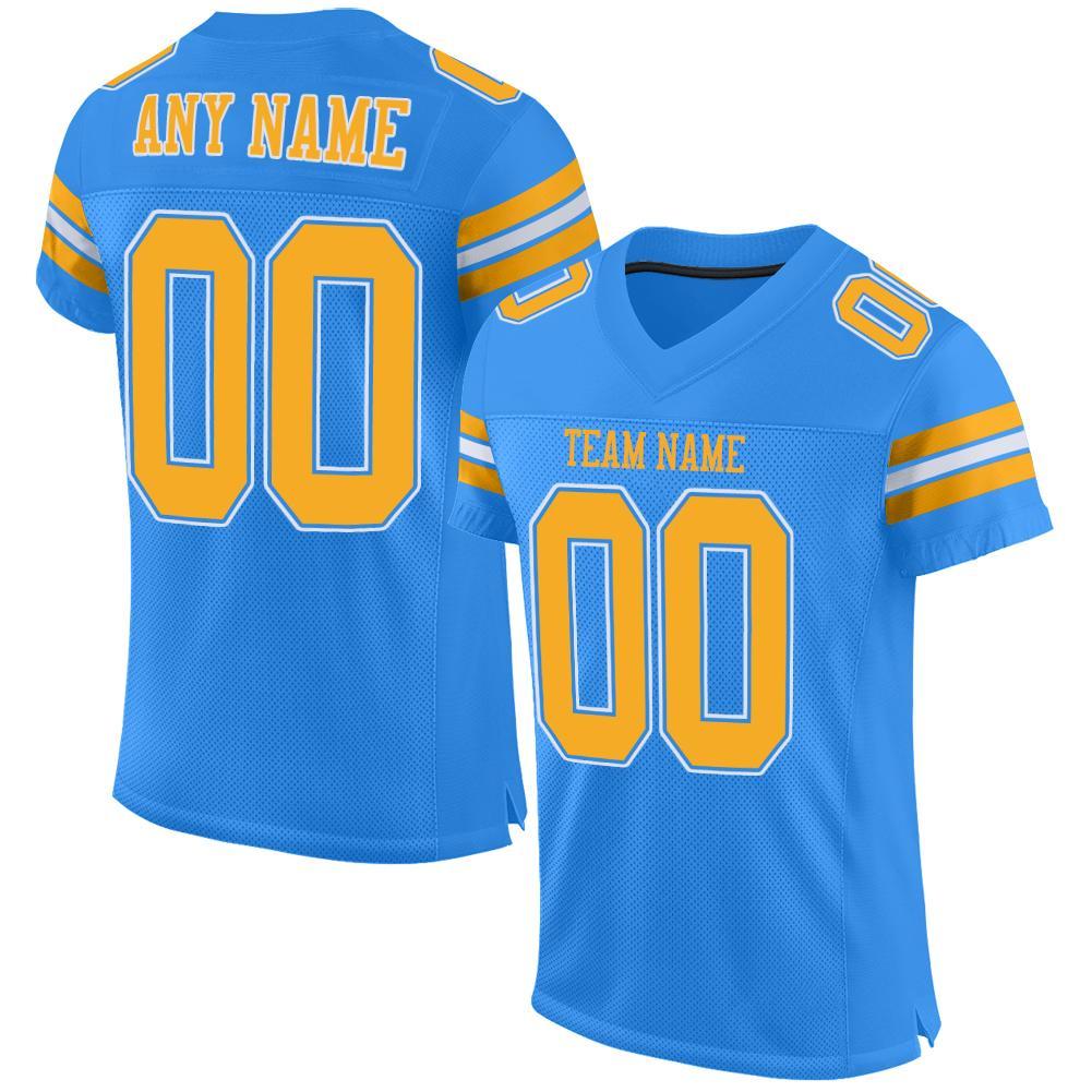 Custom Powder Blue Gold-White Mesh Authentic Football Jersey - Main View