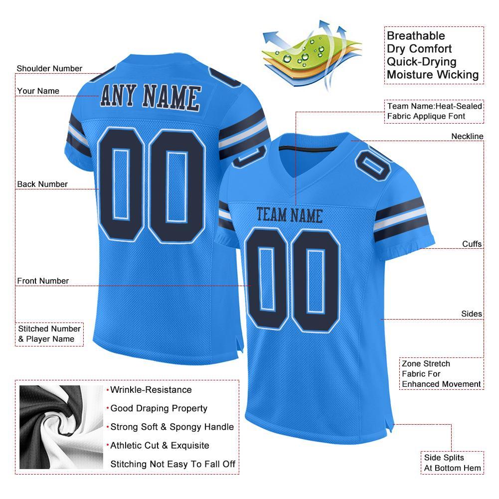 Custom Powder Blue Navy-White Mesh Authentic Football Jersey view 4