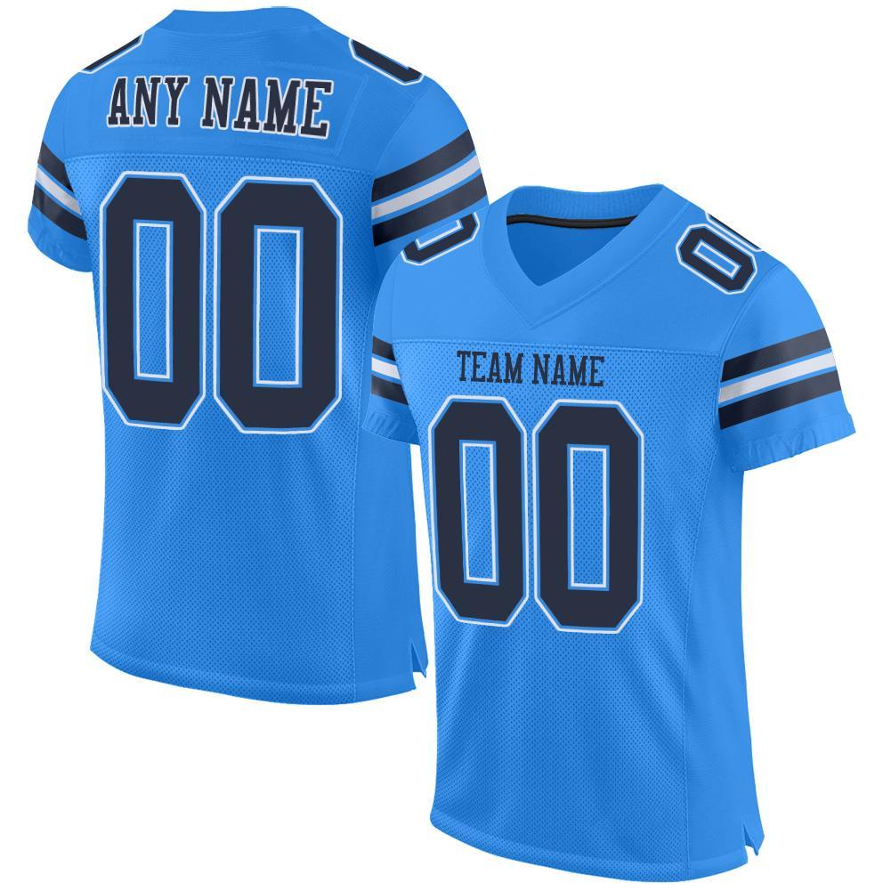 Custom Powder Blue Navy-White Mesh Authentic Football Jersey - Main View