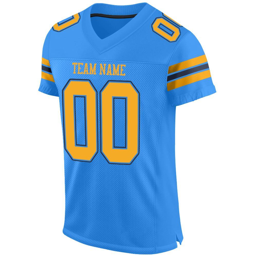 Custom Powder Blue Gold-Navy Mesh Authentic Football Jersey view 2