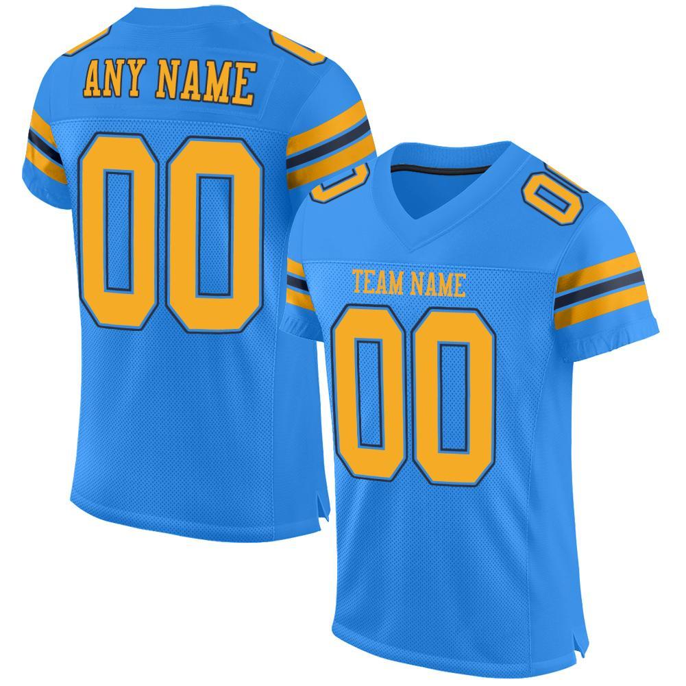 Custom Powder Blue Gold-Navy Mesh Authentic Football Jersey - Main View