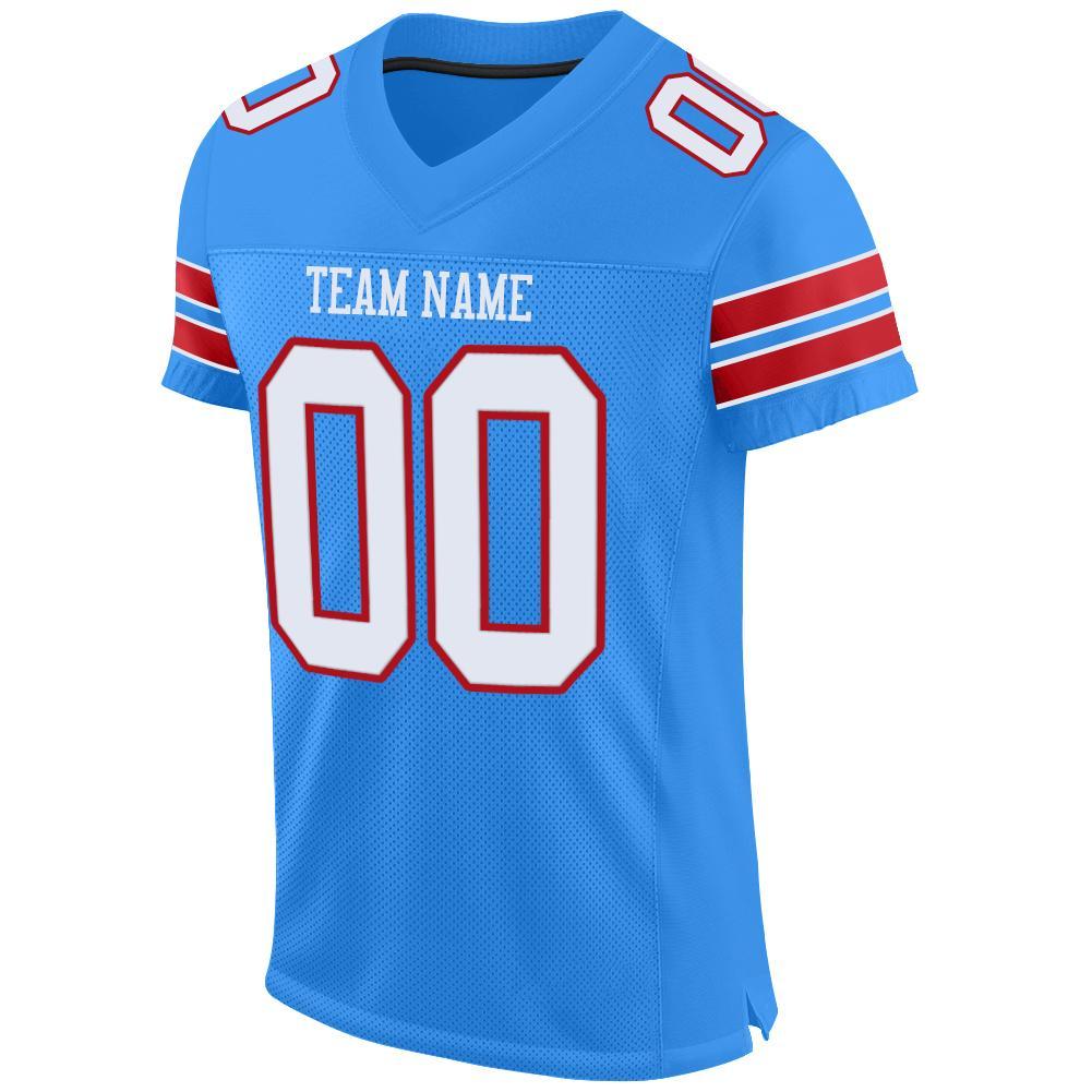 Custom Powder Blue White-Red Mesh Authentic Football Jersey view 2