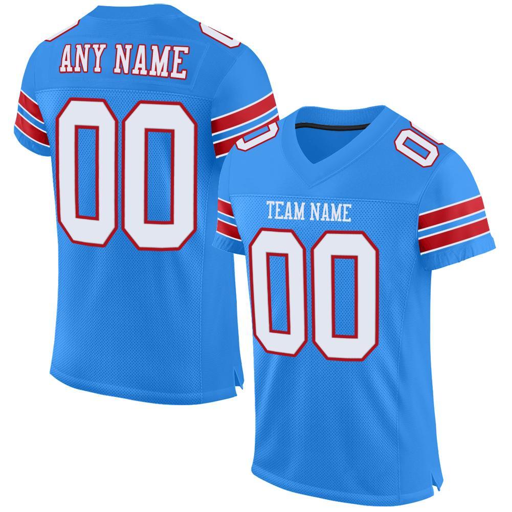 Custom Powder Blue White-Red Mesh Authentic Football Jersey - Main View