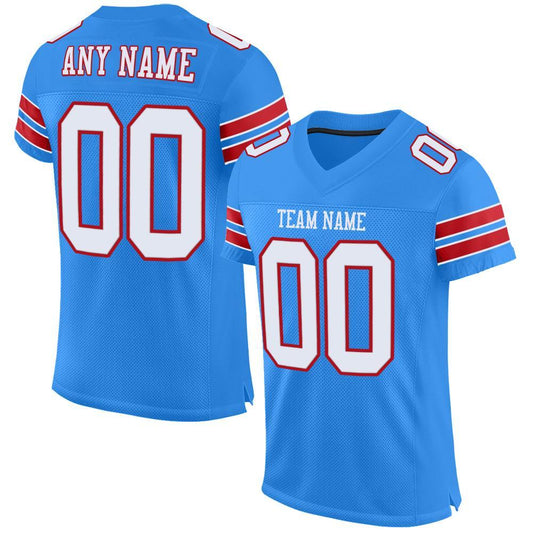Custom Powder Blue White-Red Mesh Authentic Football Jersey - Main View