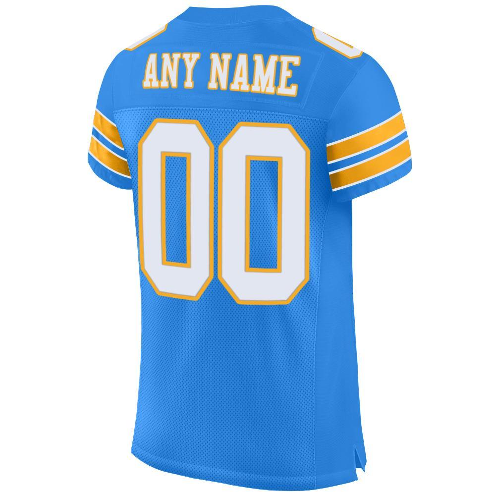 Custom Powder Blue White-Gold Mesh Authentic Football Jersey view 4