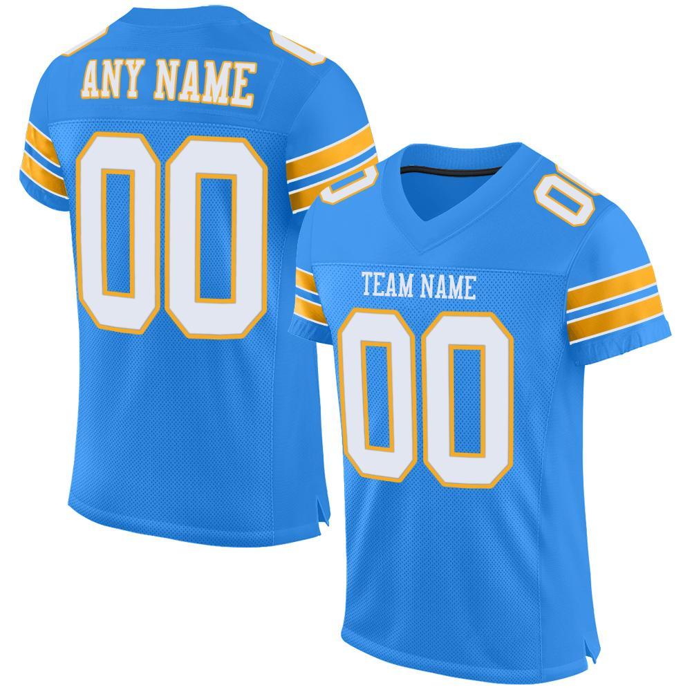 Custom Powder Blue White-Gold Mesh Authentic Football Jersey - Main View