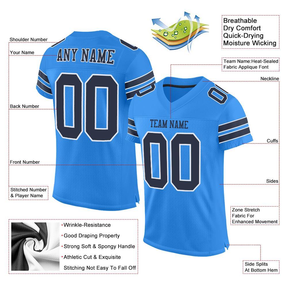 Custom Powder Blue Navy-White Mesh Authentic Football Jersey view 4