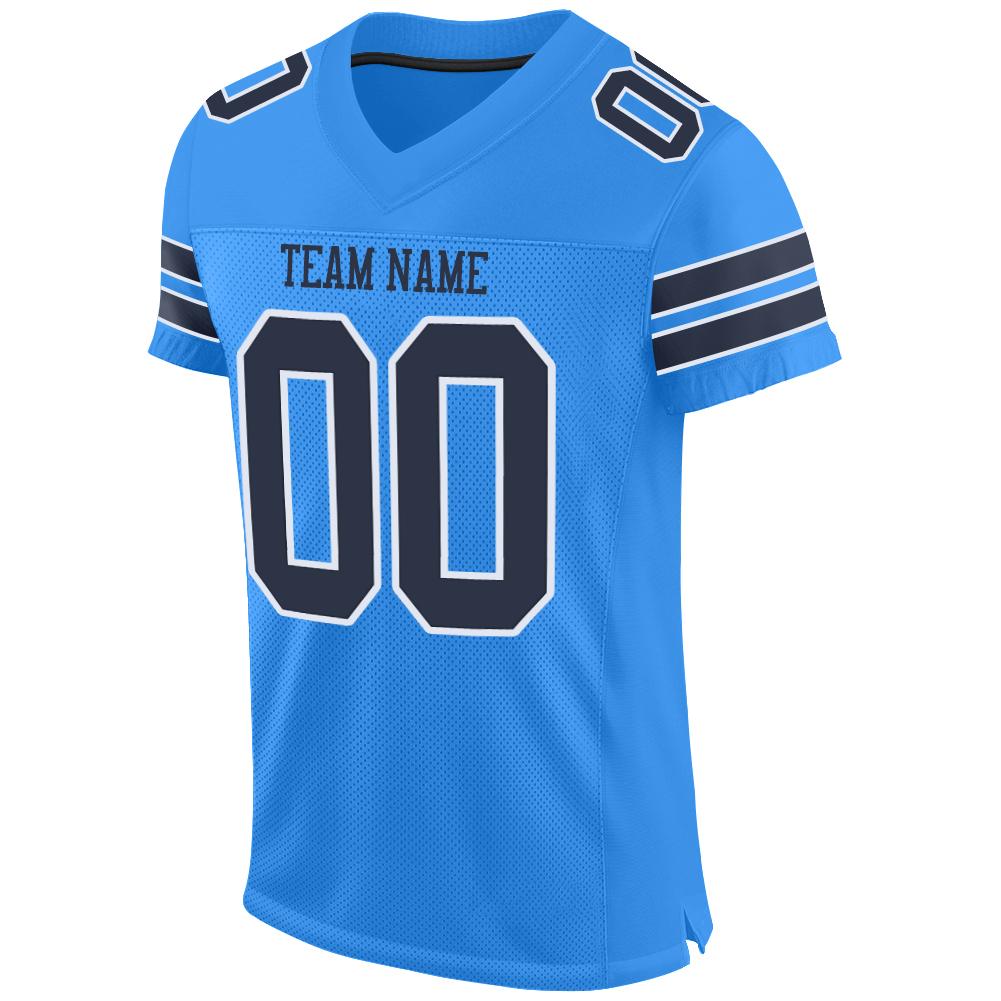 Custom Powder Blue Navy-White Mesh Authentic Football Jersey view 2