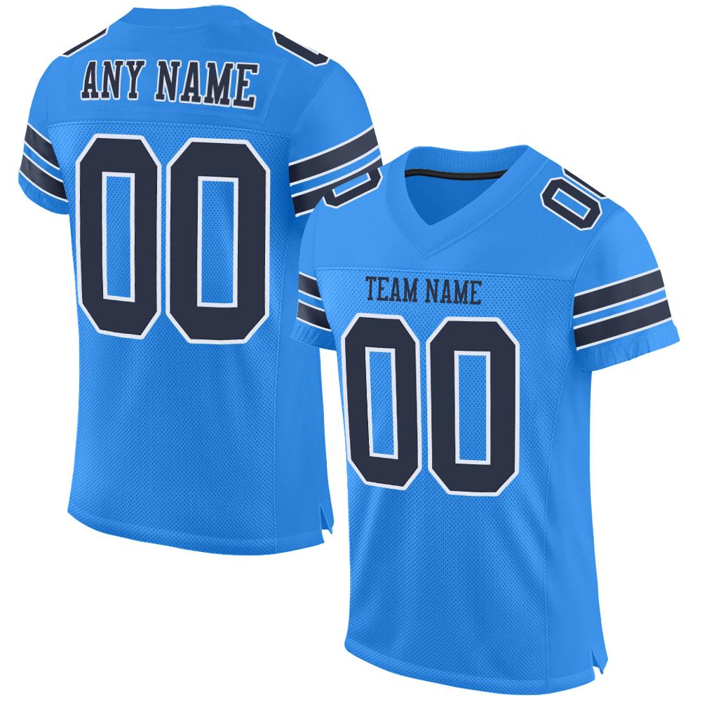 Custom Powder Blue Navy-White Mesh Authentic Football Jersey - Main View