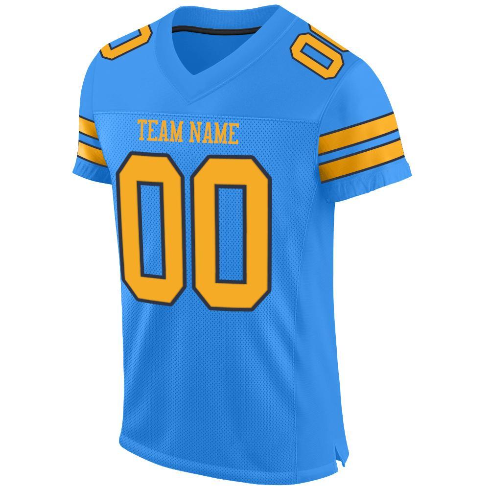 Custom Powder Blue Gold-Navy Mesh Authentic Football Jersey view 2