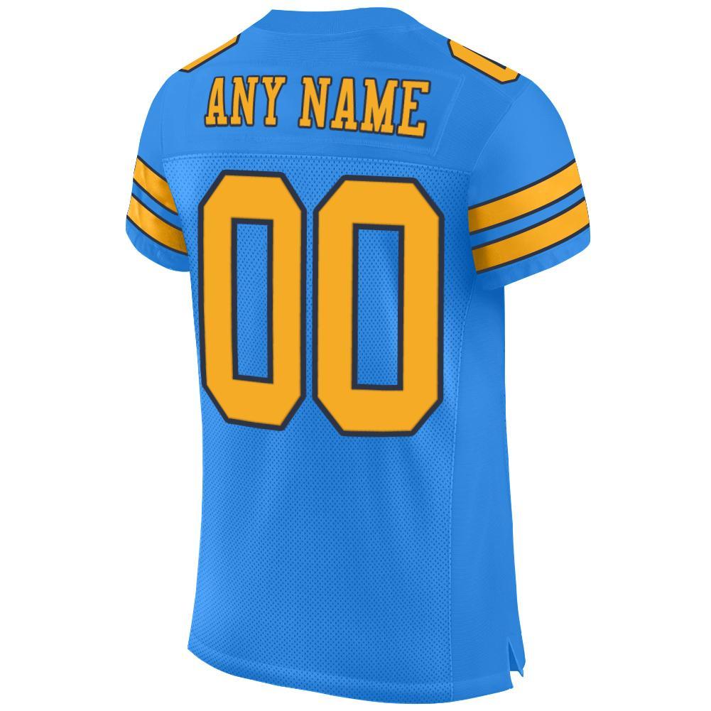 Custom Powder Blue Gold-Navy Mesh Authentic Football Jersey view 3