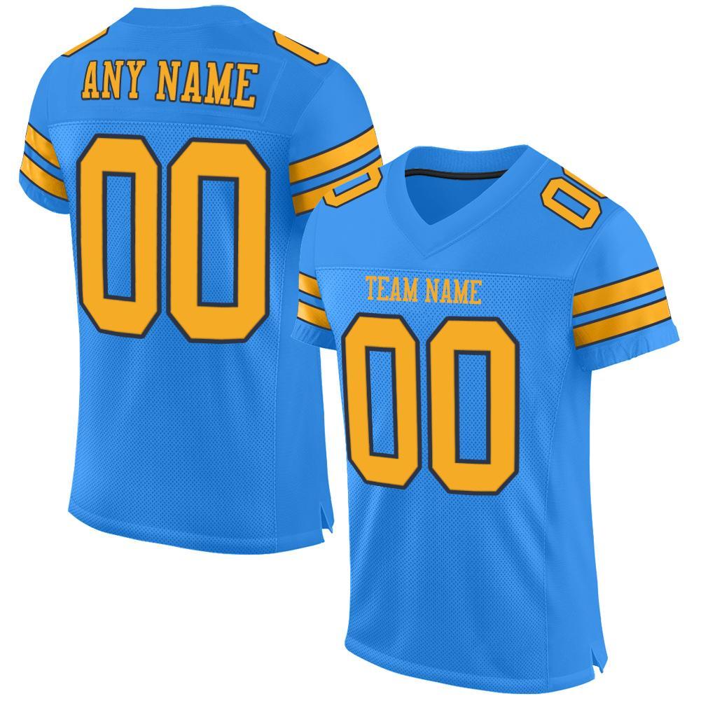 Custom Powder Blue Gold-Navy Mesh Authentic Football Jersey - Main View