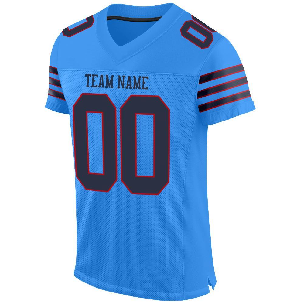 Custom Powder Blue Navy-Red Mesh Authentic Football Jersey view 2