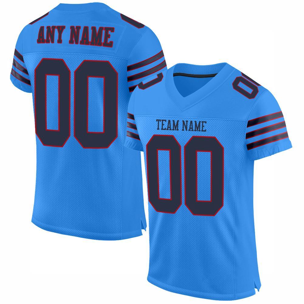 Custom Powder Blue Navy-Red Mesh Authentic Football Jersey - Main View