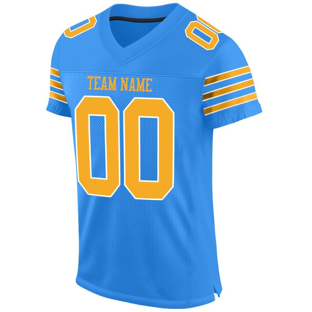 Custom Powder Blue Gold-White Mesh Authentic Football Jersey view 2