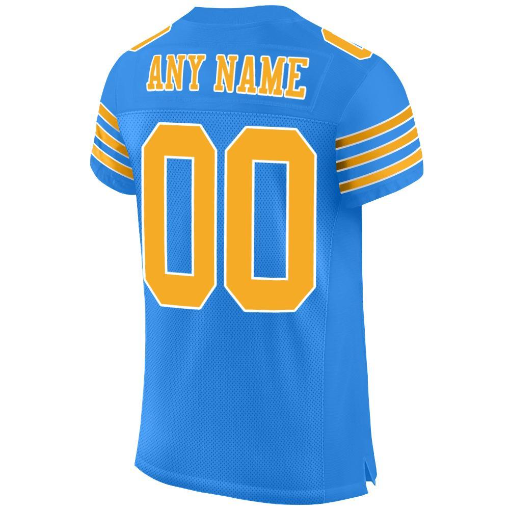 Custom Powder Blue Gold-White Mesh Authentic Football Jersey view 3