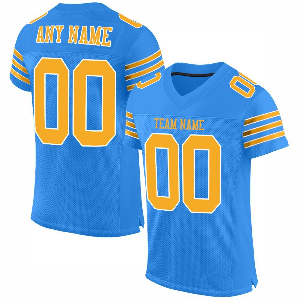 Custom Powder Blue Gold-White Mesh Authentic Football Jersey - Main View