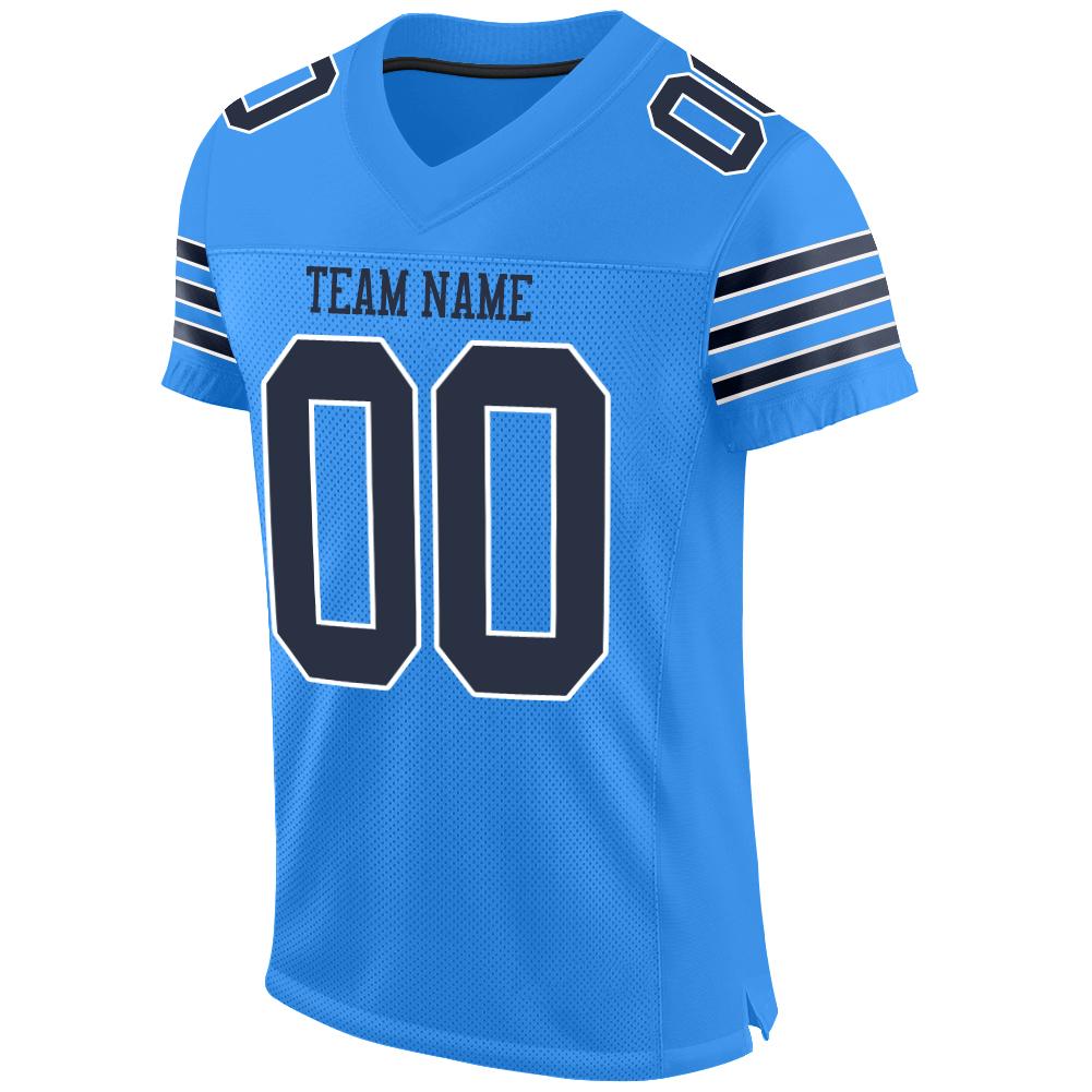 Custom Powder Blue Navy-White Mesh Authentic Football Jersey view 2