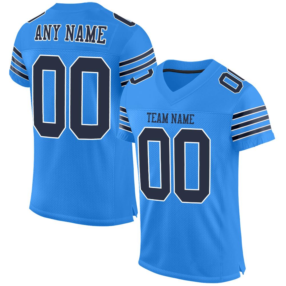 Custom Powder Blue Navy-White Mesh Authentic Football Jersey - Main View