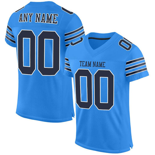 Custom Powder Blue Navy-White Mesh Authentic Football Jersey - Main View