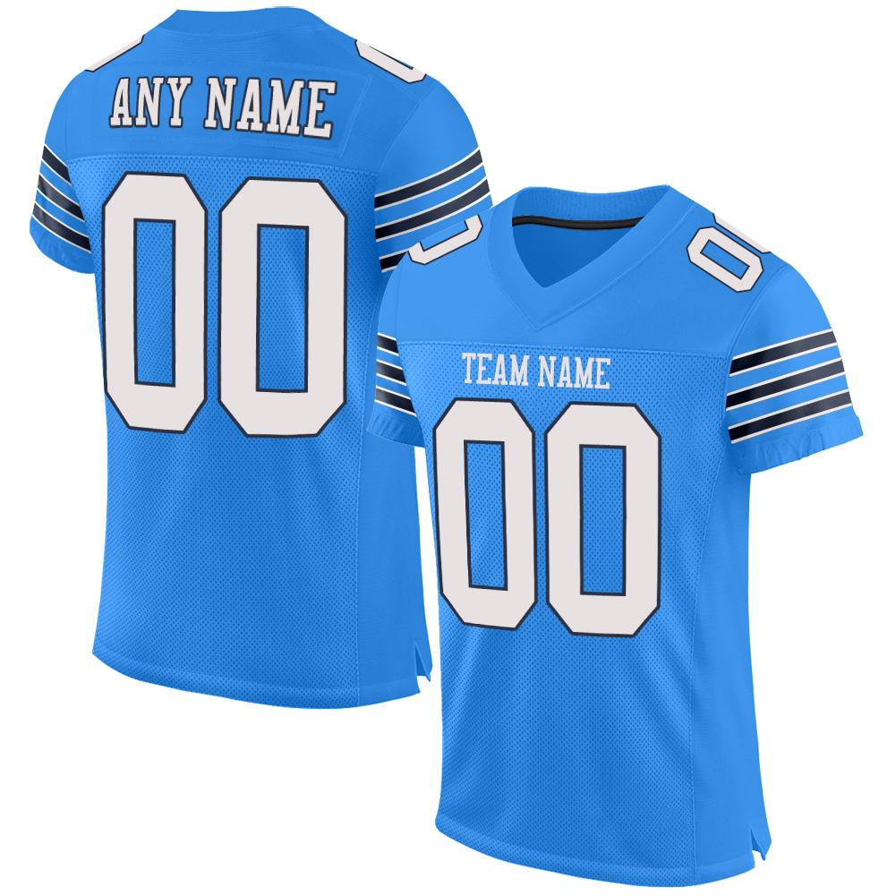 Custom Powder Blue White-Navy Mesh Authentic Football Jersey - Main View
