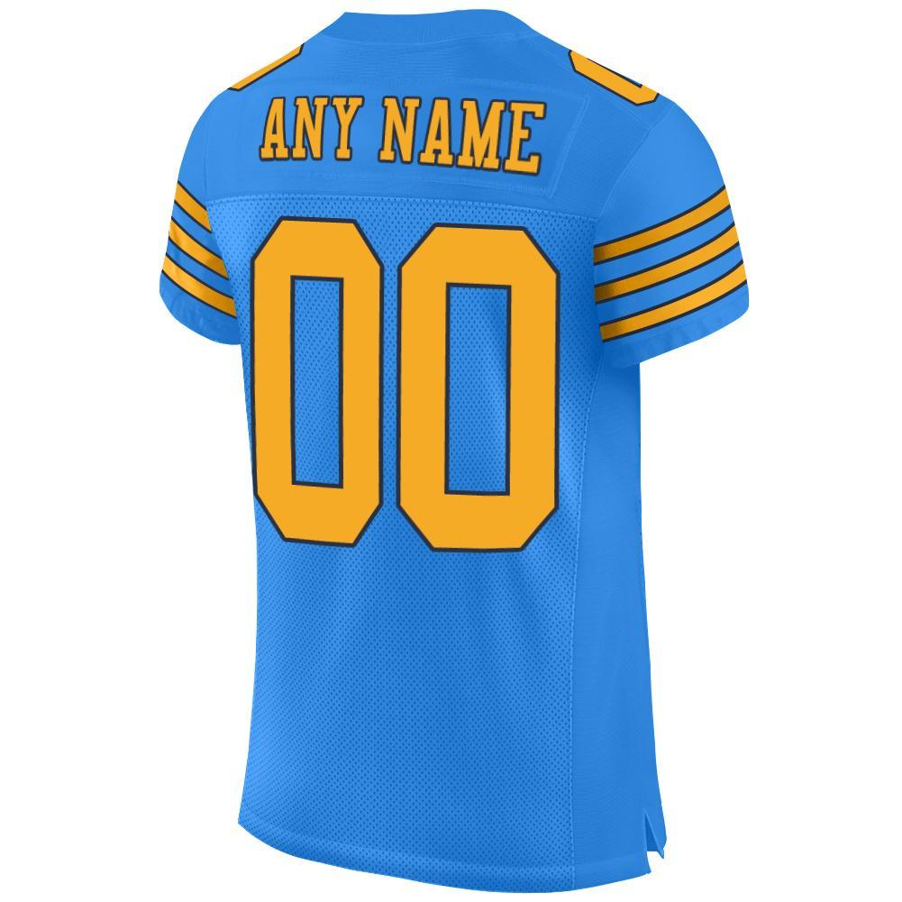 Custom Powder Blue Gold-Navy Mesh Authentic Football Jersey view 3