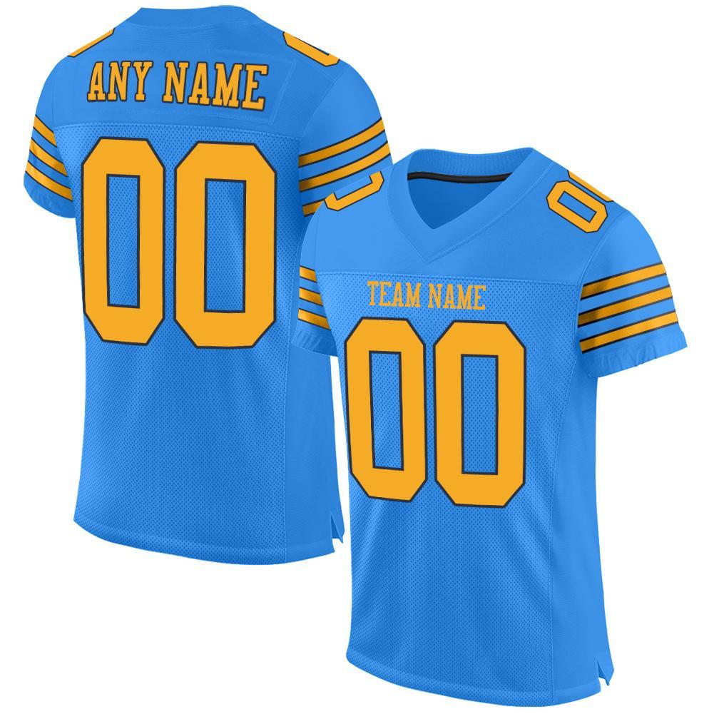 Custom Powder Blue Gold-Navy Mesh Authentic Football Jersey - Main View
