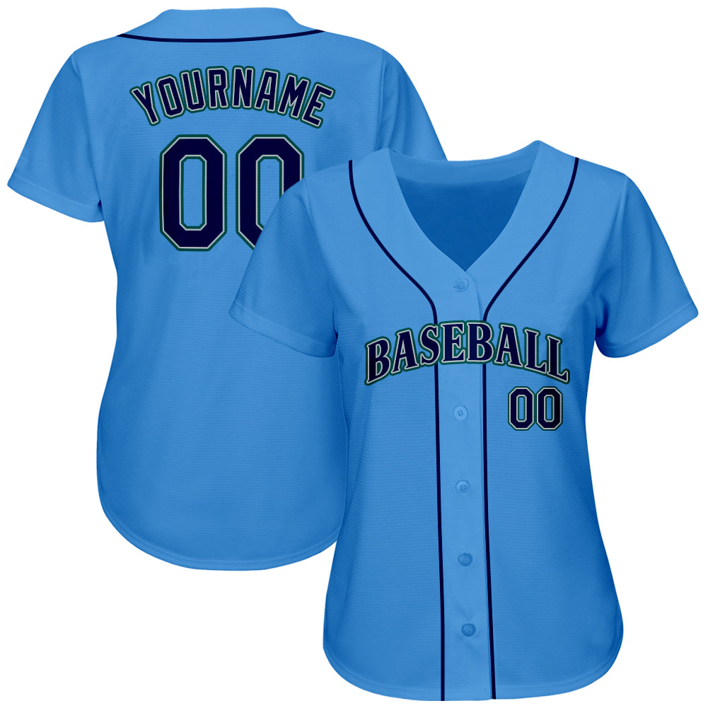 Custom Powder Blue Navy-Teal Authentic Baseball Jersey view 2