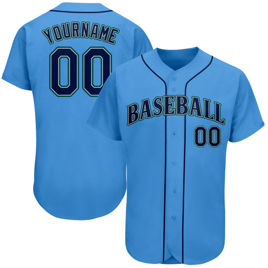 Custom Powder Blue Navy-Teal Authentic Baseball Jersey - Main View