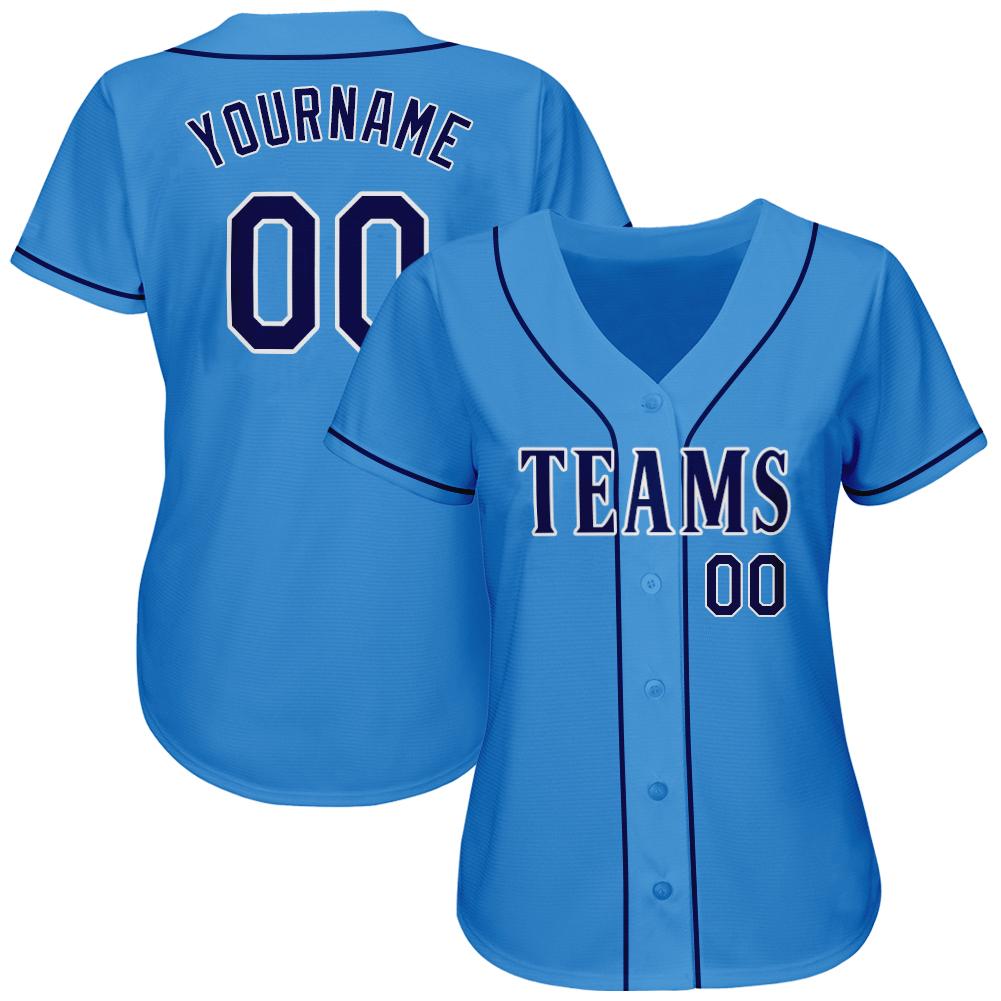 Custom Powder Blue Navy-White Authentic Baseball Jersey view 2