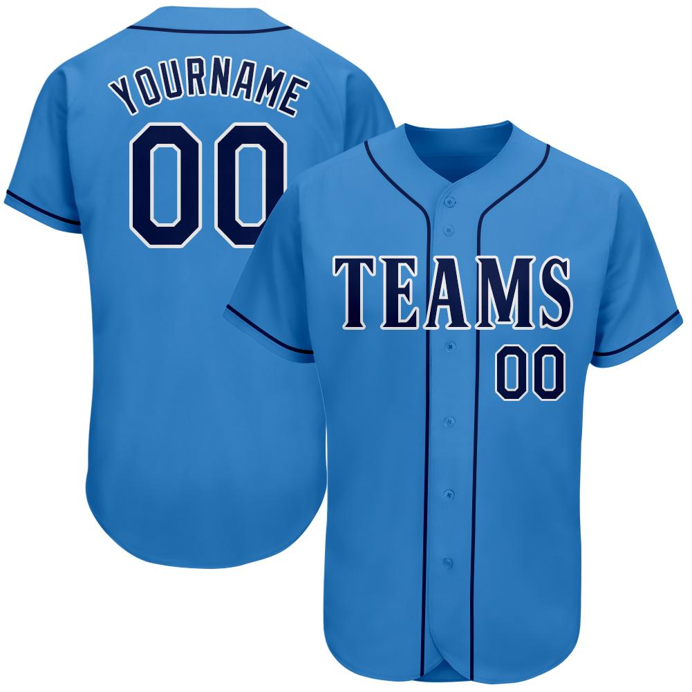 Custom Powder Blue Navy-White Authentic Baseball Jersey - Main View