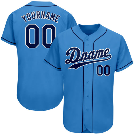 Custom Powder Blue Navy-White Authentic Baseball Jersey - Main View