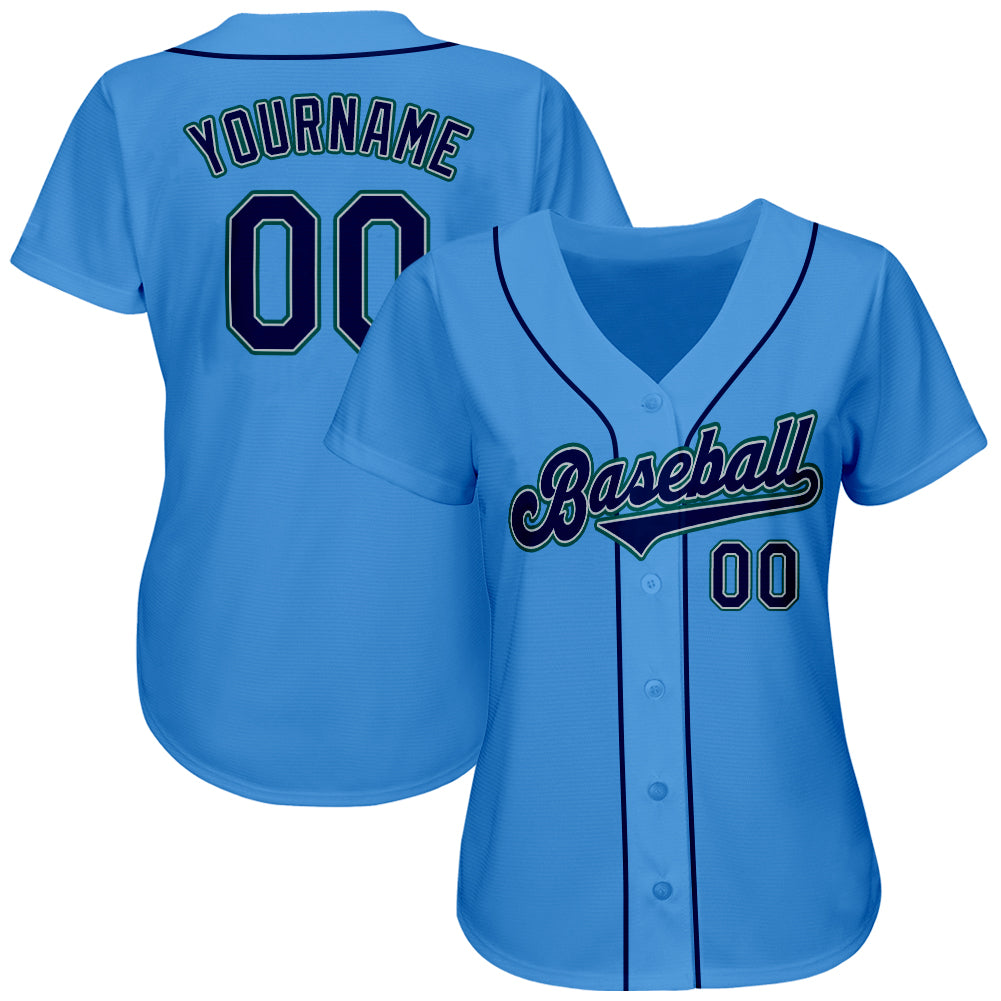 Custom Powder Blue Navy-Teal Authentic Baseball Jersey view 2